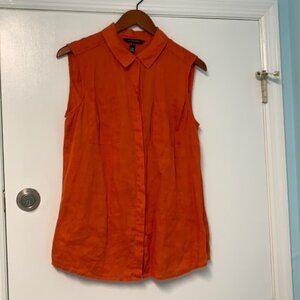 Long Tall Sally orange linen shirt 💯 linen size 10 tall